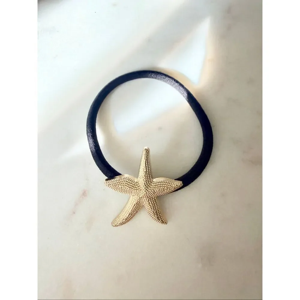 Gold Starfish Hair Tie Coastal Beach Nautical Ponytail Holder
